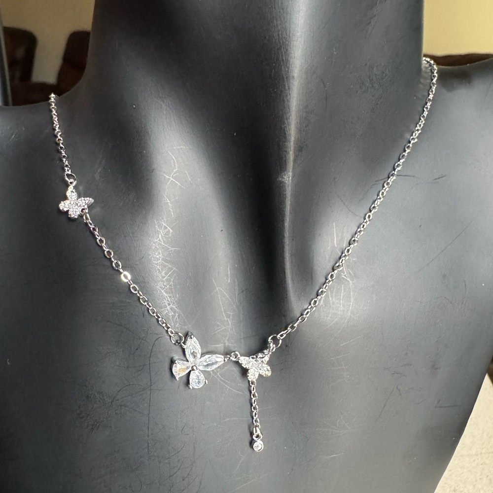Elegant Stainless Steel Silver Necklace with Butterfly Accents